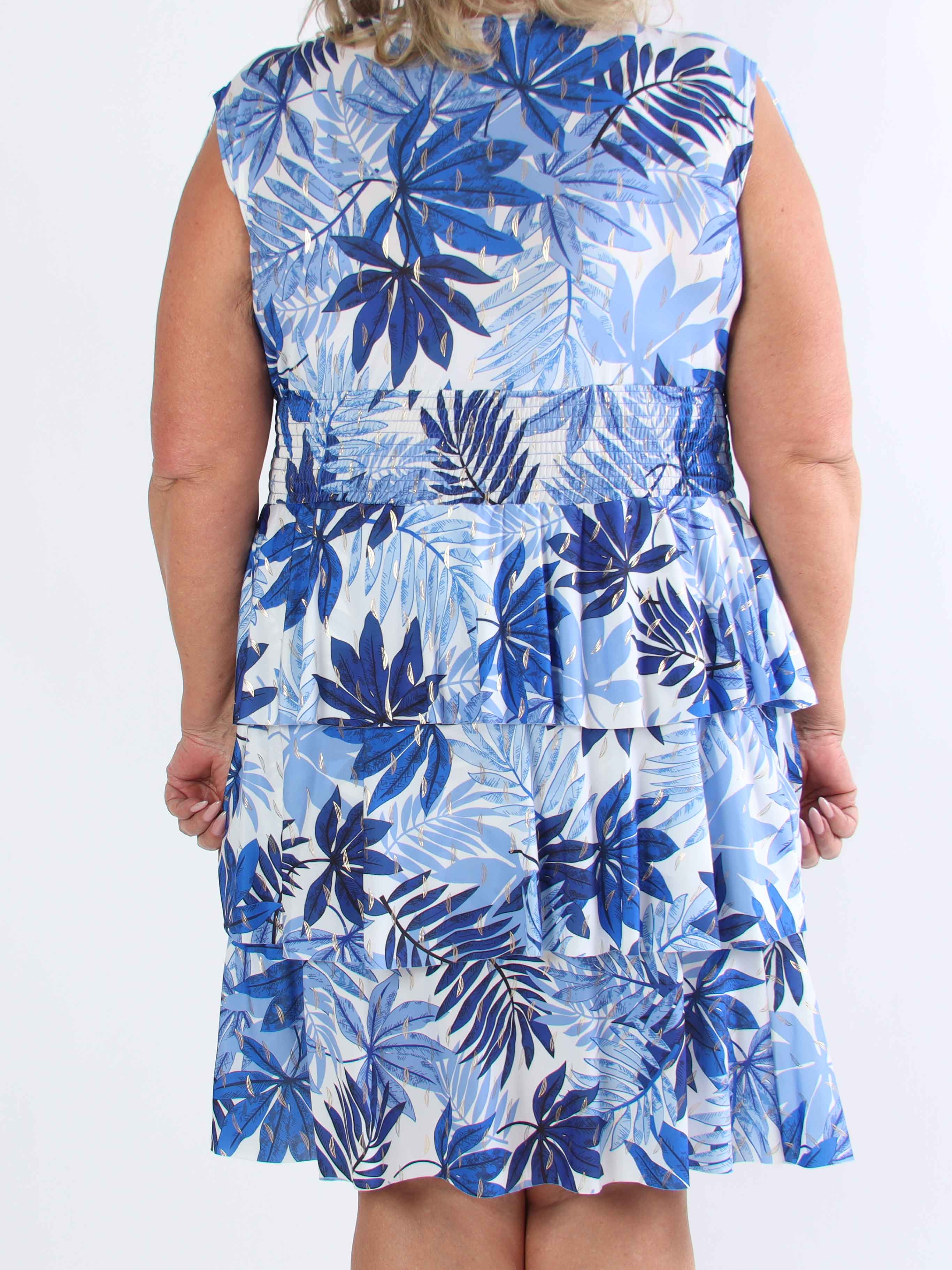 Pams Leaf Frills - Plus size kjole med bladprint og flæser